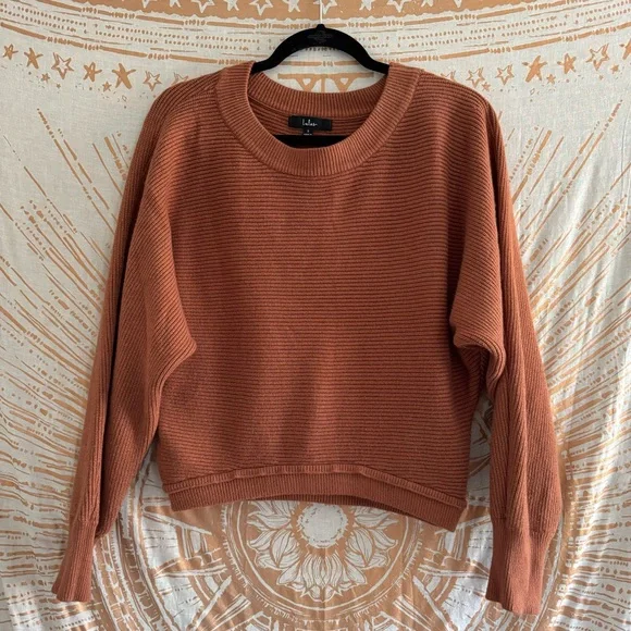 Lulus Fireside Flirt Rust Brown Ribbed Cropped Pullover Sweater size small - Picture 10 of 10